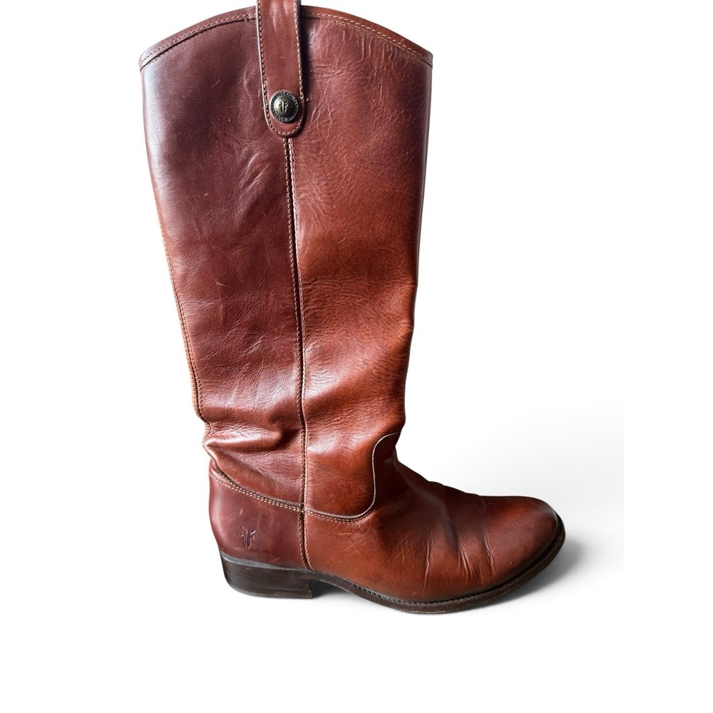 FRYE Women's US Sz 9.5B Melissa Tall Boots Cognac-Brown Leather Pre-owned - Picture 3 of 13